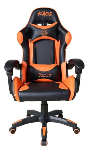 Silla de escritorio Njoytech Kaos gamer ergonómica  negra y naranja con tapizado de cuero sintético