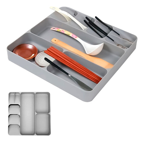 Bandeja Organizadora Cubiertos Utensilios Grande Alta Calida Color Gris