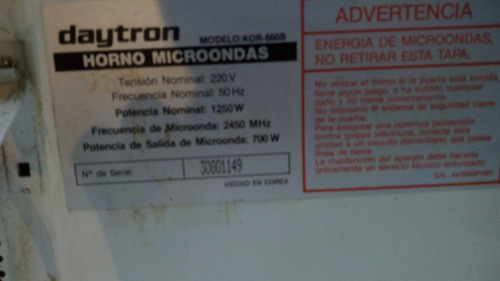 Microondas A Revisar Daytron Mod Kor 6608