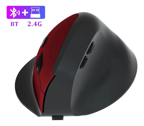Ratón Vertical Ergonomico Conex. 2.4ghz Y Bluetooth 5.2 Rojo