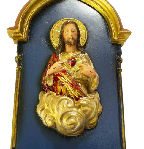 Imagem 4 de 6 de Pia De Água Benta Gótica Sagrado Coração De Jesus Azul