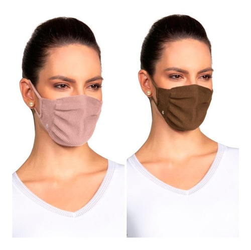 Kit de 2 mascarillas protectoras lavables antimicrobianas Lupo Fit, color nude y marrón