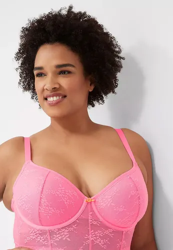 Brasier Línea Larga En Encaje Rosado Busto Pesado Copa Demi