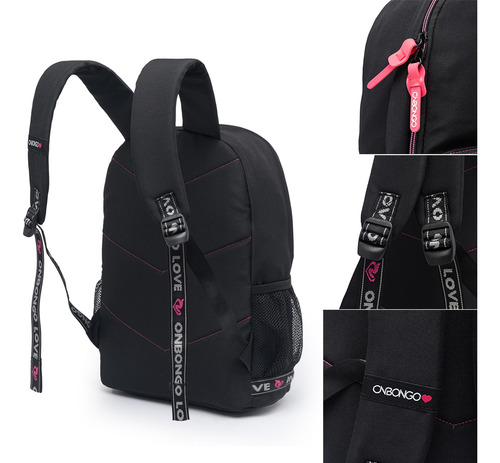 Mochila Escolar C/ Estojo Feminina Ampla Cor Preto Desenho Do Tecido Lisa