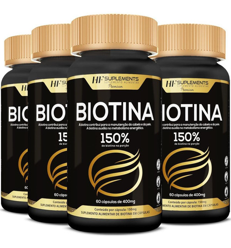 4x Biotina 150% Premium 400mg 60caps Hf Suplements