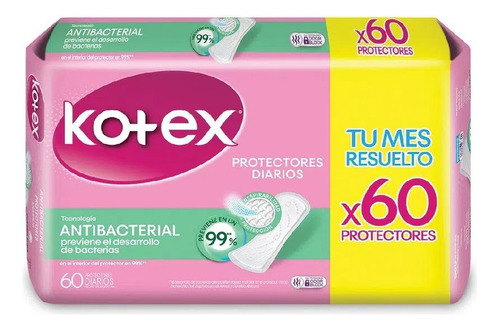 Imagen 1 de 2 de Protectores Diarios Kotex Antibacterial X60