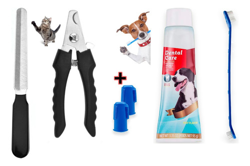 Kit Crema Dental Cepillos Cortauñas Corta Uñas Mascotas+lima