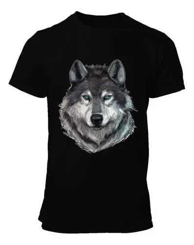 Playera Negra Lobo Gris Ojo Azul Wild Animal | Meses sin intereses