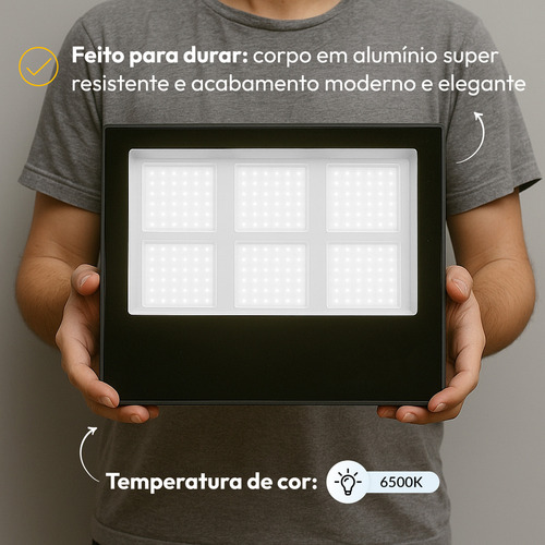 Kit 2 Refletor Led 300w 6500k Branco Frio Ip65 A Prova D'água Preto Cod: Alut010041-2 Alut By Avant
