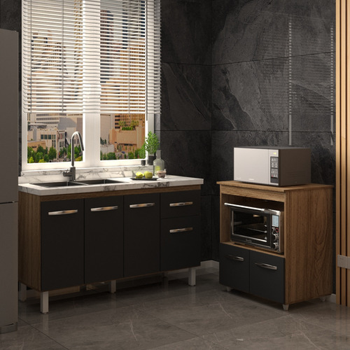 Balcão Gabinete Pia 140 Cm Com Forno Elétrico E Microondas