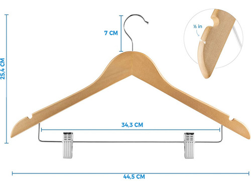 Pack Set De 10 Perchas De Madera Lustrada Barnizada Con Broches Ganchos Hogar Actual