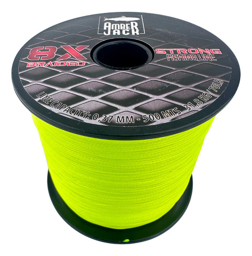 Multifilamento Amberjack 8x Bobina 500 Mts Todas Las Medidas Color Amarillo 0.37 mm - Resistencia 31.8 kg - 70 lbs