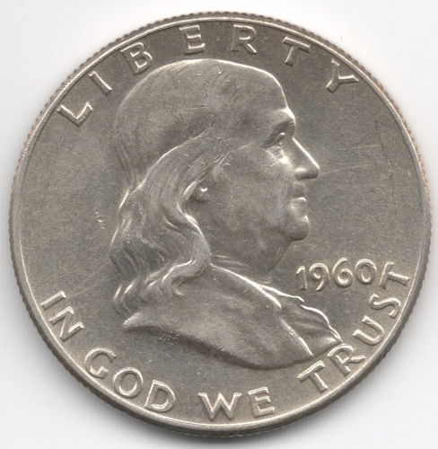 1960 P Franklin 50 C Dolar Moneda Au Plata Ley .9 Buen Fecha