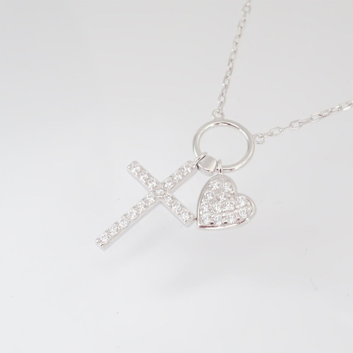 Amor Eterno - Collar Plata / Oro 24k / Cruz Corazón + Color Blanco