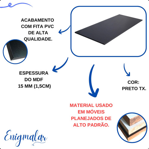 1 Prateleira Mdf Preto 90x45 Tabua S/ Suporte Tampo Tampao