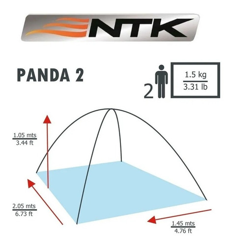 Carpa Ntk Panda. 2 Personas. 105 X 135 X 185 Cm. Peso 1 ,5kg