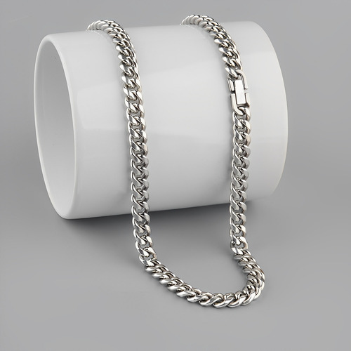 Collar Unisex Miami Cubano Cadena Pulido Acero Inox Plateado 6mm-60cm