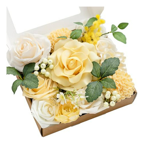Box Flores Artificiales Con Rosas, Gardenias Y Verde Falso