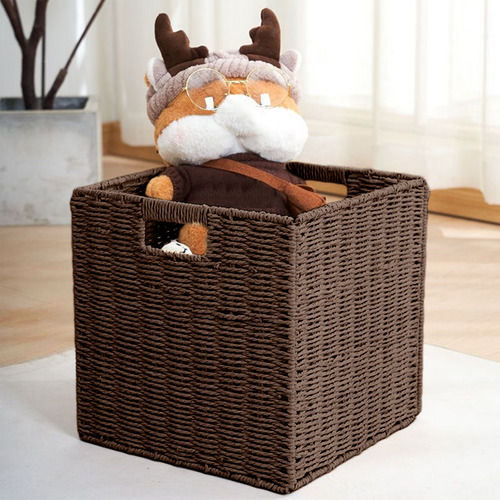 Cesta De Armazenamento Dobrável Em Tecido De Rattan De Imita