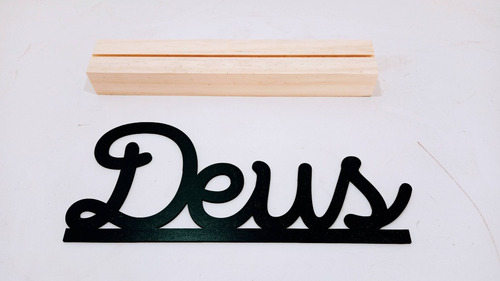 Imagem 3 de 7 de Enfeite Decorativo Palavra Deus Mdf Preto Com Base De Pinus