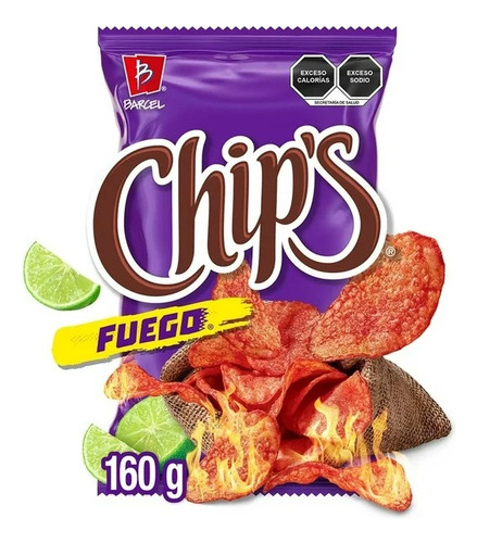 4 Pzas Papas Fritas Barcel Chip's Fuego Sabor Chile Y Limón