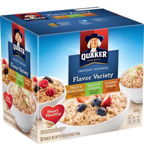 Empaque Variado De Avena Instantanea De Quaker, 52 Ct