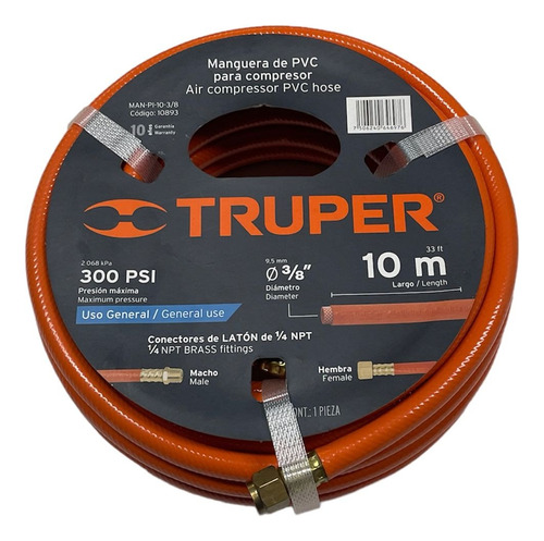 Manguera P/pist.b.presion 3/8 Truper Manpi10-3/8x Roll 10mt