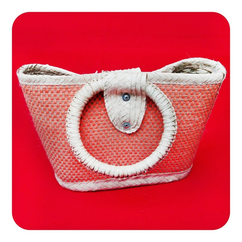 Imagen 3 de 3 de Bolsa Artesanal De Palma Natural Color Naranja 35x31 Cm Bls