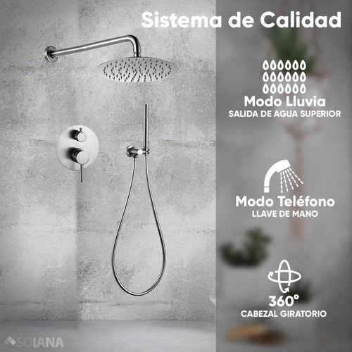 Solana Regadera De Baño Redonda Con Sistema Interno Modelo Nilo Color Silver / Regadera Con Salida De Agua Superior Modo Lluvia Y Regadera De Mano