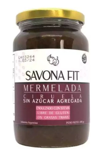 Mermelada Savona Fit Ciruela Sin Azúcar X 400grms