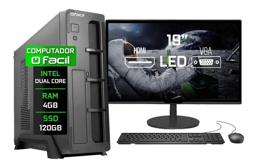 Pc Completo Fácil Slim Intel 4gb Ssd 120gb Monitor 19'' Hdmi