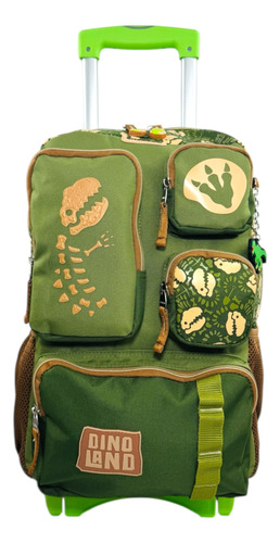 Mochila Rueditas Carrito Dinosaurio Extra Grande Uso Rudo Verde Dinoland