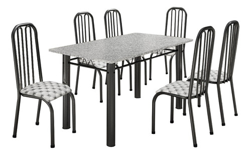 Conjunto Madmelos 6 Cadeiras Tampo Granito Craqueado - Preto Cor Da Tampa Cinza-escuro