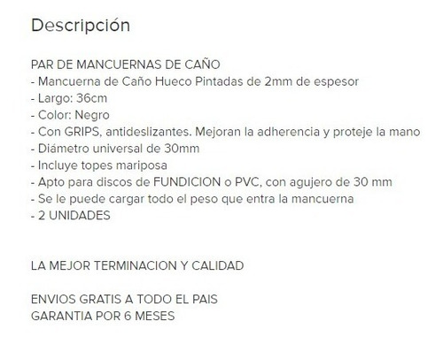 Imagen 3 de 4 de Par De Mancuernas De Caño Con Topes Y Grip - 30 Mm - Pesas