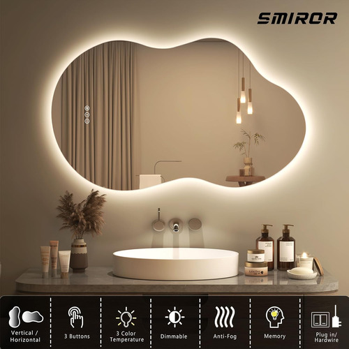 Smiror Espejo De Baño Led Irregular De 24 X 36