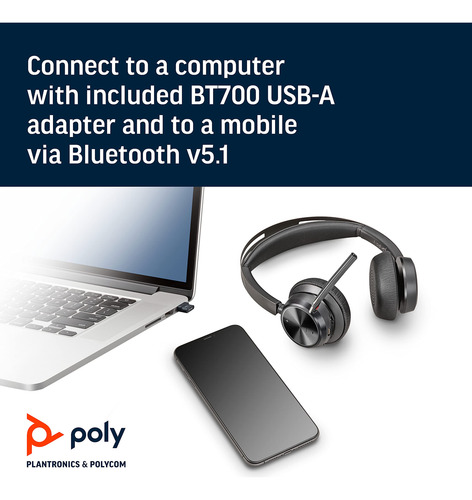 Auriculares Poly Voyager Focus 2 Uc Usb-a Bluetooth Con Micr