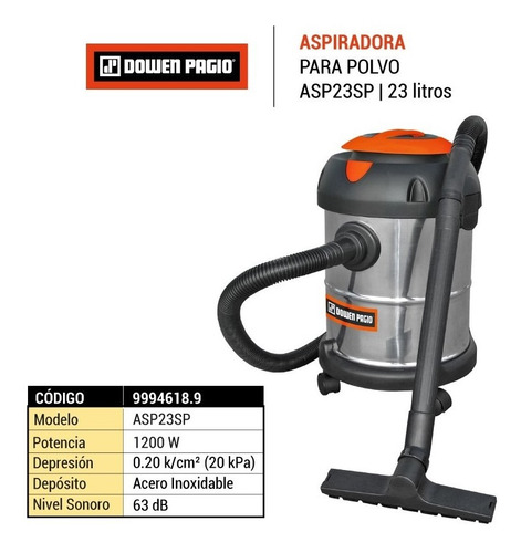 Imagen 6 de 7 de Aspiradora Para Polvo 23 L 1200 W Dowen Pagio 9994618.9