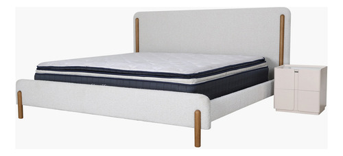 Recámara Kirei Queen Size Minimalista Tela Madera Buró Color Blanco
