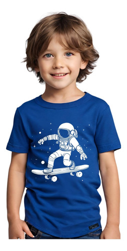 Camiseta  Infantil Aborigine Algodão Astronauta Com Skate 