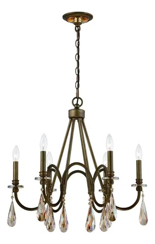 Lámpara Para Comedor De Bronce Cristales 6 Luces Candelabro
