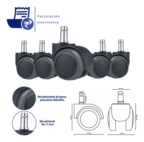 Rodachinas Sillas Oficina Goma Piso Duro (kit De 5 Unidades)