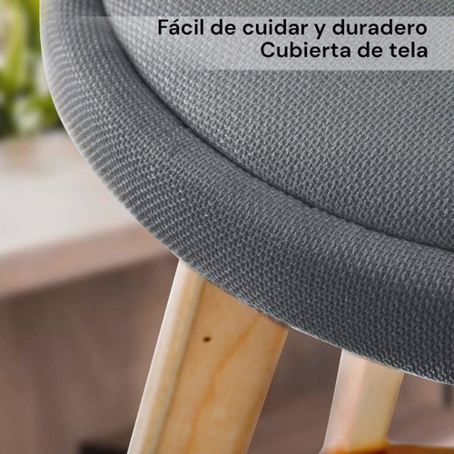 Set De 3 Sillas Giratorias Tapiz Tela Lino Pata Color Roble Lino Marrón Claro Gris