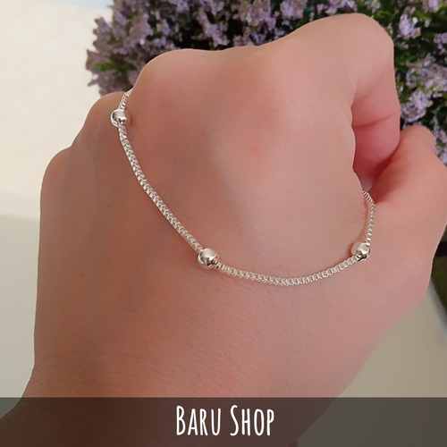 Imagen 5 de 10 de Pulsera De Acero Blanco Con Diseño Bolitas .. Regulable
