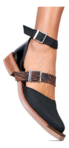 Guillerminas Mujer Doble Hebilla Taco Foliado Cuero Segovia