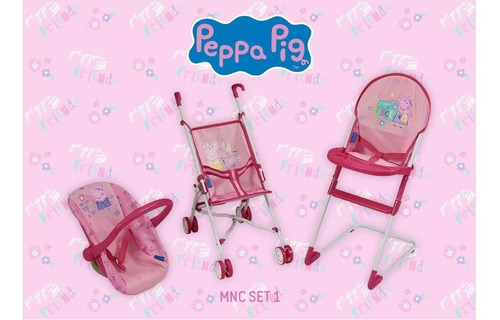 Imagen 5 de 5 de Set Cochecito Practicuna Silla 2 En 1 Muñecas Peppa Pig Bip