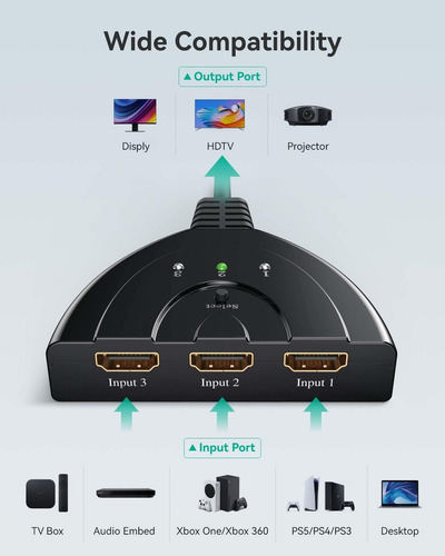 Switch Hub Multiplicador Hdmi 4k 3 En 1 Salida Resistente