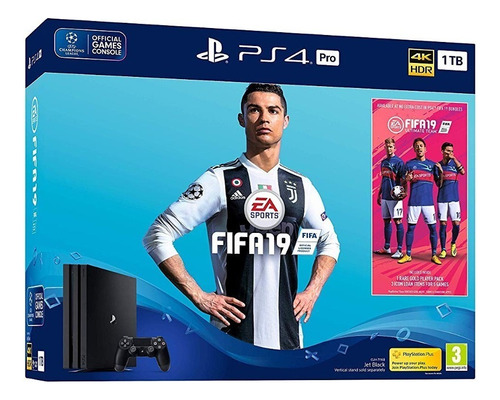 Sony PlayStation 4 Pro CUH-71 1TB FIFA 19 Ultimate Team Icons and Rare Player Pack Bundle color  negro azabache