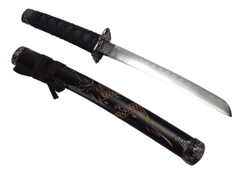 Espada Katana Tanto Bainha Dragão Esculpido Aço 440c Suporte