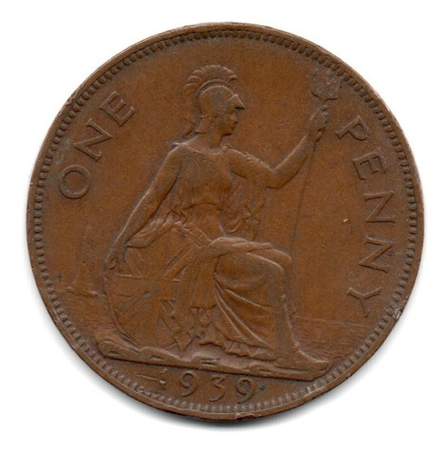Moneda Inglaterra Gran Bretaña 1 Penny 1939 Km#845 Cobre