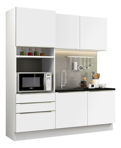 Cozinha Compacta Madesa Lux Armário E Balcão 5 Portas Bbv Cor Branco/Branco Veludo